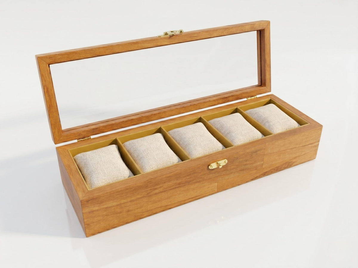 3 Watch Box for Men, Solid Beech Wood Glass Top Holder Case, Personalized Watch Storage Gift for Husband or Dad