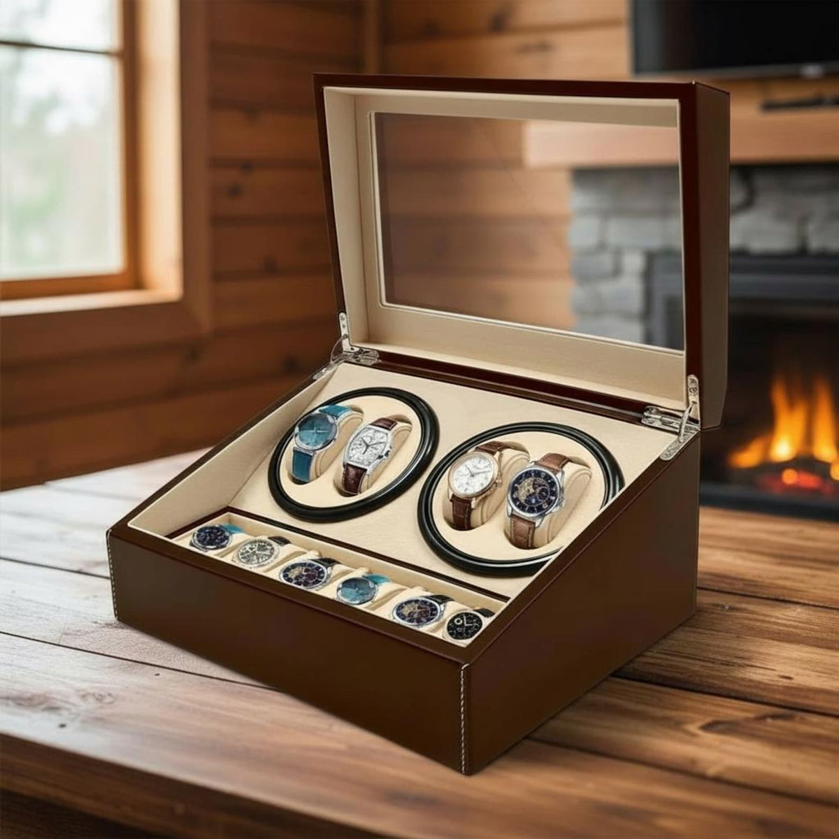4+6 Watch Winder Box, Automatic Watch Organizer, Watch Storage Case, Luxury Watch Display Box, PU Leather Watch Holder, Gift for Him