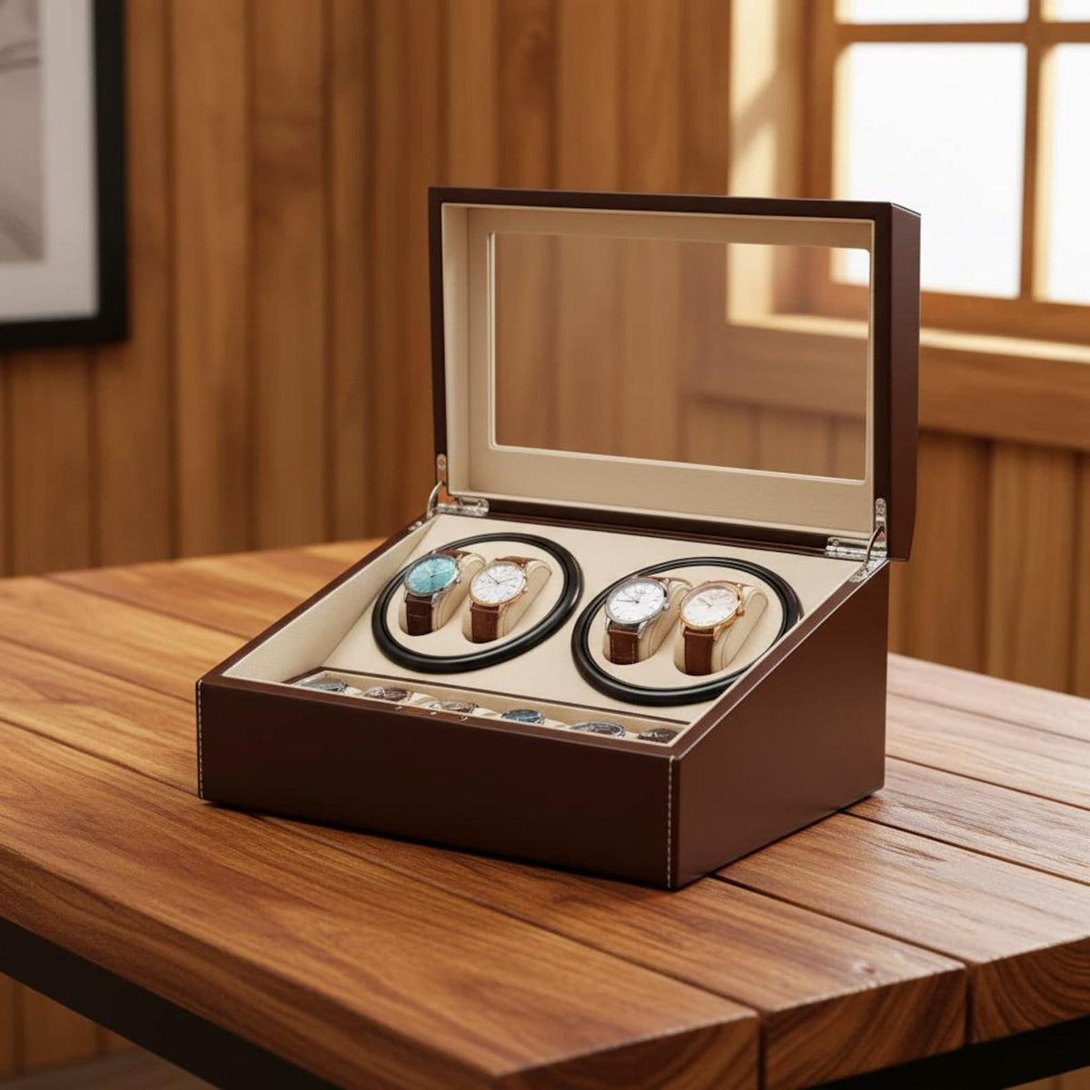4+6 Watch Winder Box, Automatic Watch Organizer, Watch Storage Case, Luxury Watch Display Box, PU Leather Watch Holder, Gift for Him