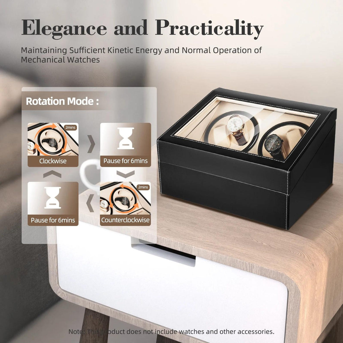 4+6 Watch Winder Box, Automatic Watch Organizer, Watch Storage Case, Luxury Watch Display Box, PU Leather Watch Holder, Gift for Him