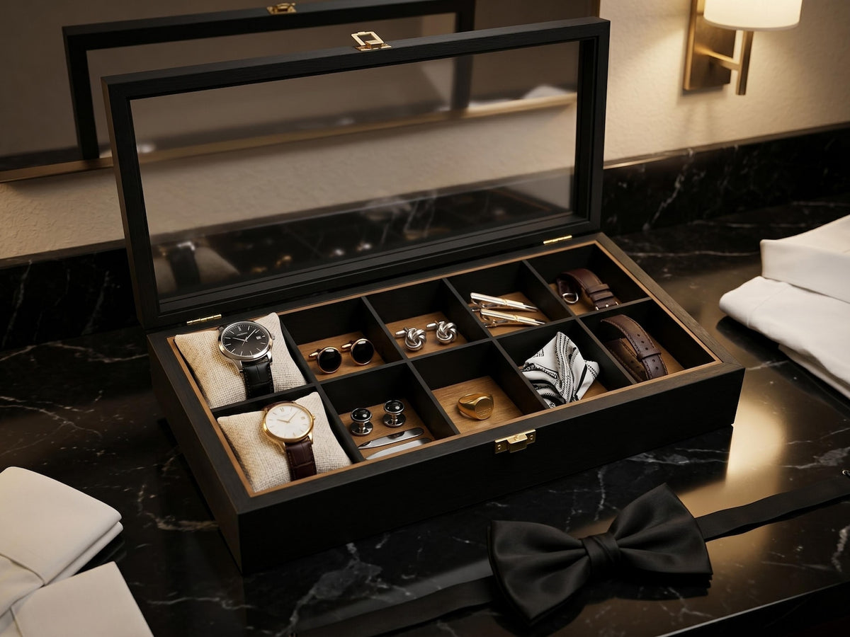 Custom Wood Watch Box with Glass Top - 3, 5 or 10 Slot Compartments, Display Case Storage Organizer Gift for Him