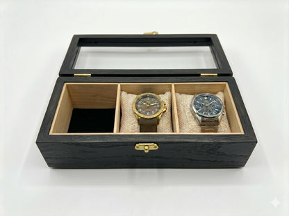 Custom Wood Watch Box with Glass Top - 3, 5 or 10 Slot Compartments, Display Case Storage Organizer Gift for Him