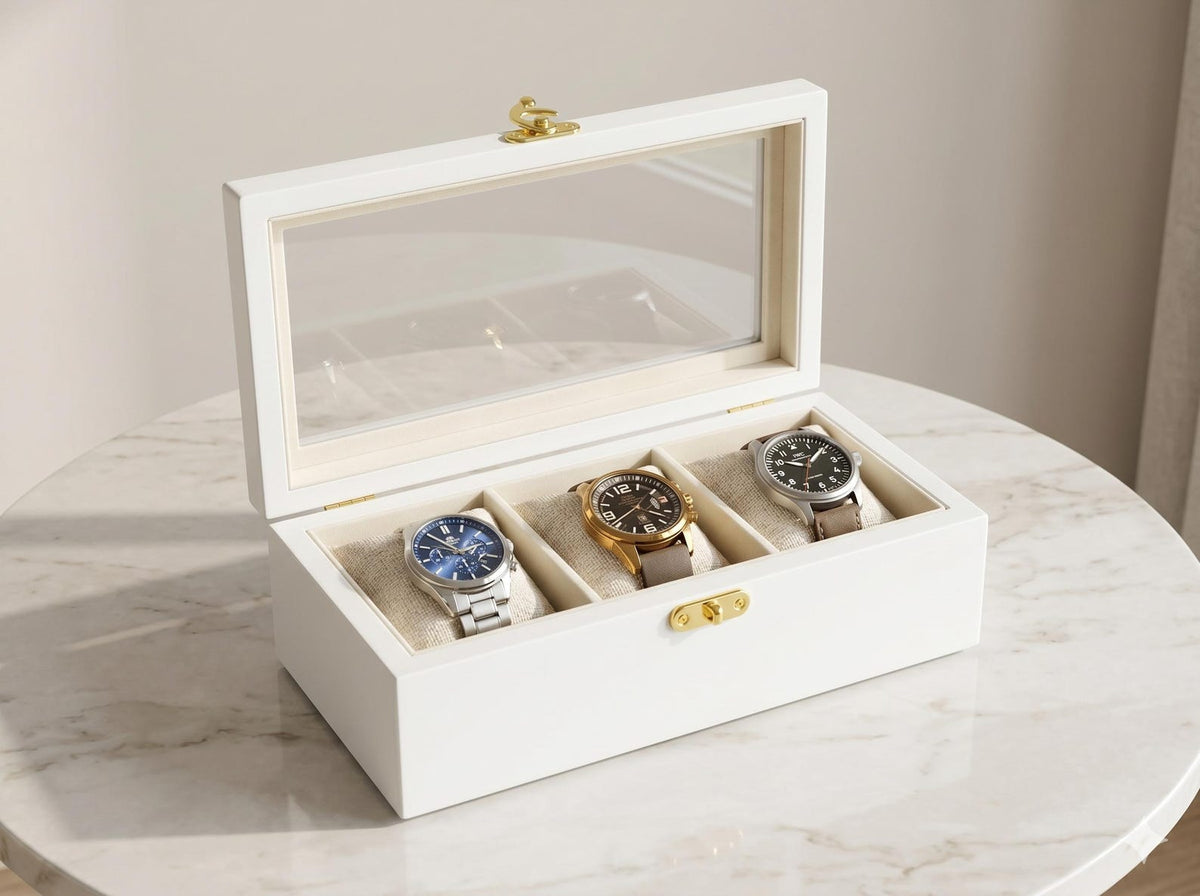 Custom Wood Watch Box with Glass Top - 3, 5 or 10 Slot Compartments, Display Case Storage Organizer Gift for Him