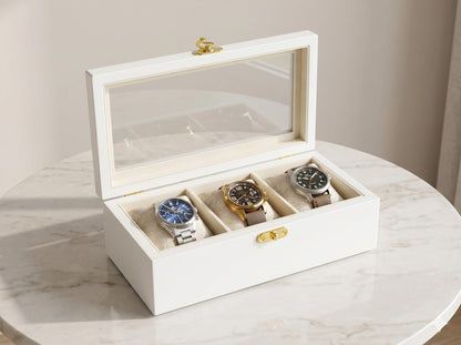 Watch Box for Men, Glass Top Display Case, 3 5 10 Slot Holder for Watches and Accessories, Fathers Day Gift, Anniversary Gift for Husband