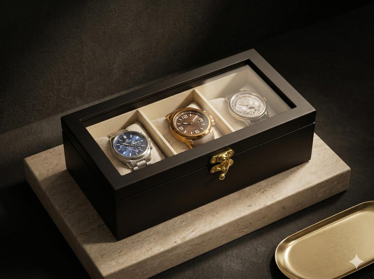Watch Box for Men, Glass Top Display Case, 3 5 10 Slot Holder for Watches and Accessories, Fathers Day Gift, Anniversary Gift for Husband