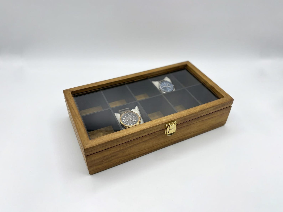 Watch Box for Men, Glass Top Display Case, 3 5 10 Slot Holder for Watches and Accessories, Fathers Day Gift, Anniversary Gift for Husband