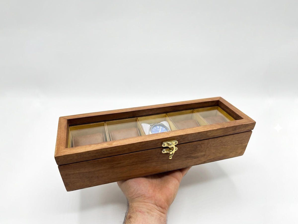 Watch Box for Men, Glass Top Display Case, 3 5 10 Slot Holder for Watches and Accessories, Fathers Day Gift, Anniversary Gift for Husband