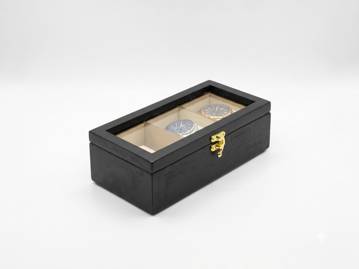 3 Watch Box for Men, Solid Beech Wood Glass Top Holder Case, Personalized Watch Storage Gift for Husband or Dad