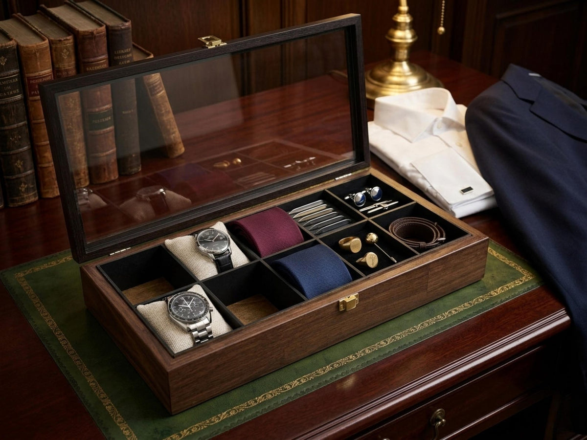 Watch Box for Men, Glass Top Display Case, 3 5 10 Slot Holder for Watches and Accessories, Fathers Day Gift, Anniversary Gift for Husband