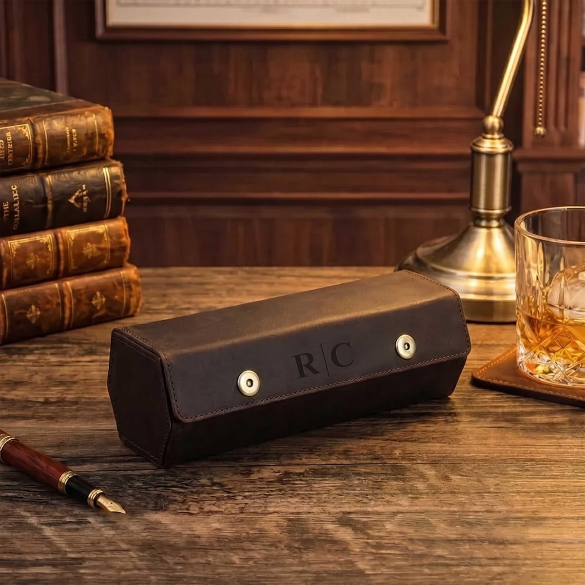Personalized Vintage Leather Watch Case, Tie Organizer for Men, Custom Travel Watch Roll, Mens Cufflink Storage, Birthday Gift for Husband