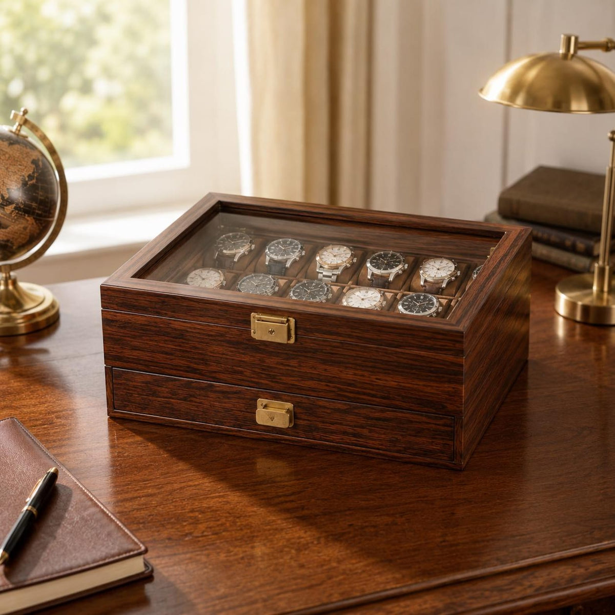 Custom Engraved Watch box | 3 to 36 slot storage box | Handmade Wood Sunglasses, Wrist Watch organizer | Anniversay, Birthday Gift for Men.
