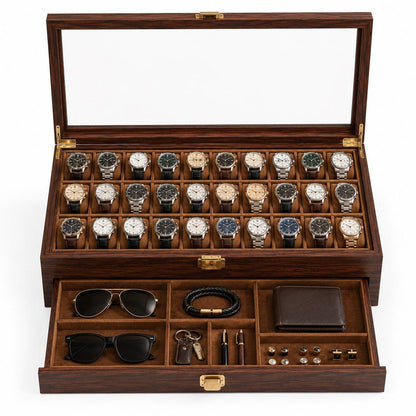Custom Engraved Watch box | 3 to 36 slot storage box | Handmade Wood Sunglasses, Wrist Watch organizer | Anniversay, Birthday Gift for Men.