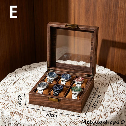 Vintage Wood Grain PU Leather Watch Box, Multi Slot Dustproof Case, Watch and Jewelry Organizer, Display Storage, Velvet Lined, Xmas Gifts.