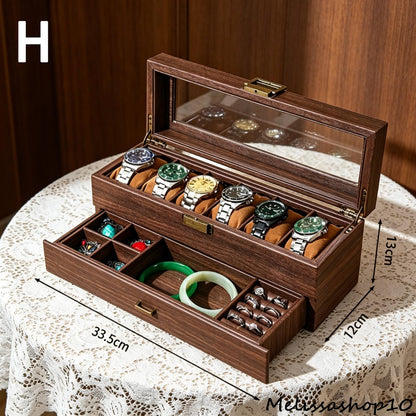 Vintage Wood Grain PU Leather Watch Box, Multi Slot Dustproof Case, Watch and Jewelry Organizer, Display Storage, Velvet Lined, Xmas Gifts.