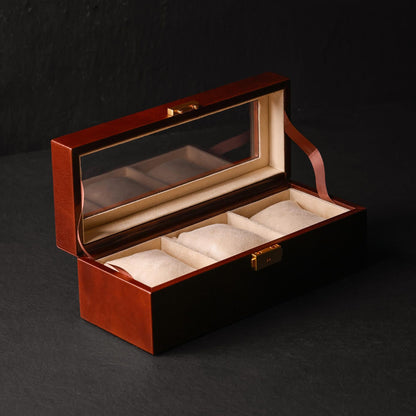 Leather Watch Box, Mens Clear Top Watch Holder, Wristwatch Storage Box, Personalized Watch Organizer with 3 Slots, Anniversary Gift for Men