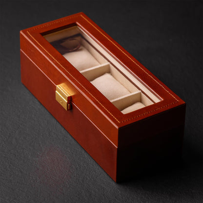 Leather Watch Box, Mens Clear Top Watch Holder, Wristwatch Storage Box, Personalized Watch Organizer with 3 Slots, Anniversary Gift for Men