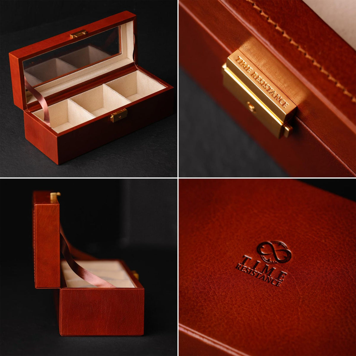 Leather Watch Box, Mens Clear Top Watch Holder, Wristwatch Storage Box, Personalized Watch Organizer with 3 Slots, Anniversary Gift for Men