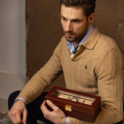 Leather Watch Box, Mens Clear Top Watch Holder, Wristwatch Storage Box, Personalized Watch Organizer with 3 Slots, Anniversary Gift for Men