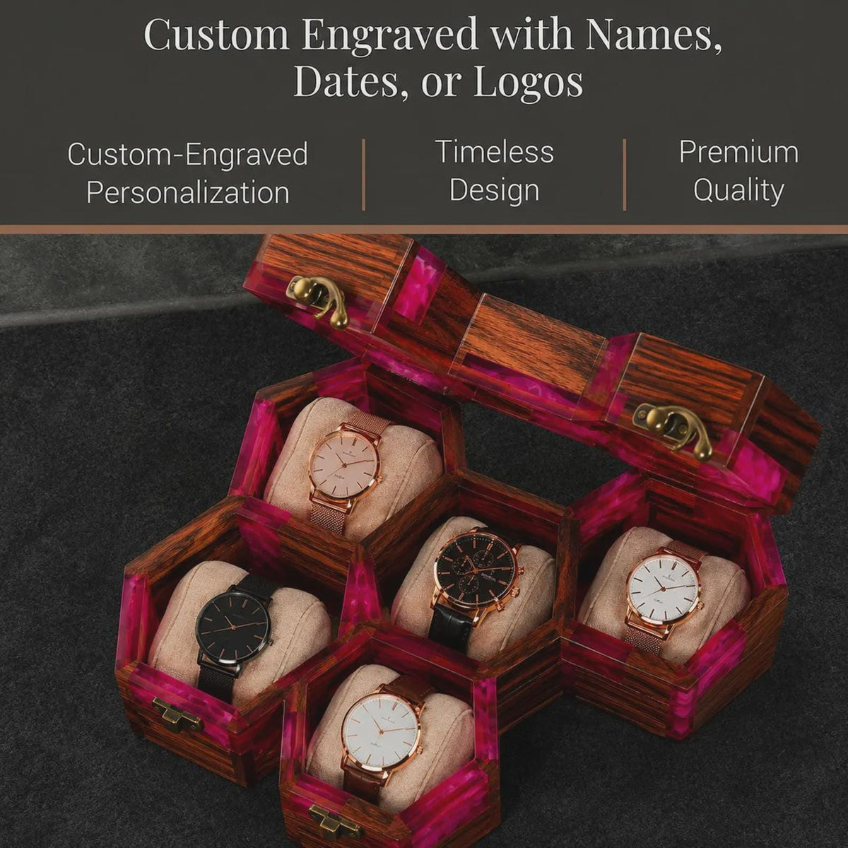Handmade Pink Resin Watch Holder, Luxury Rosewood Gift for Him