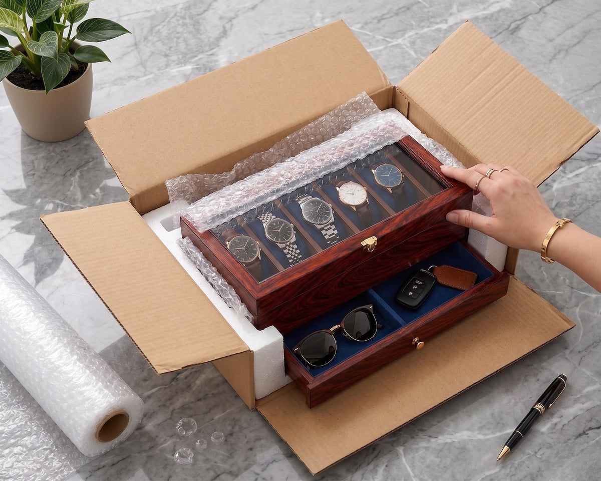 Wooden Watch Box Organizer, Personalized Glass Lid with Sunglasses & other Storage, 3 to 36 Slot | Anniversary, Birthday Gift for Men.