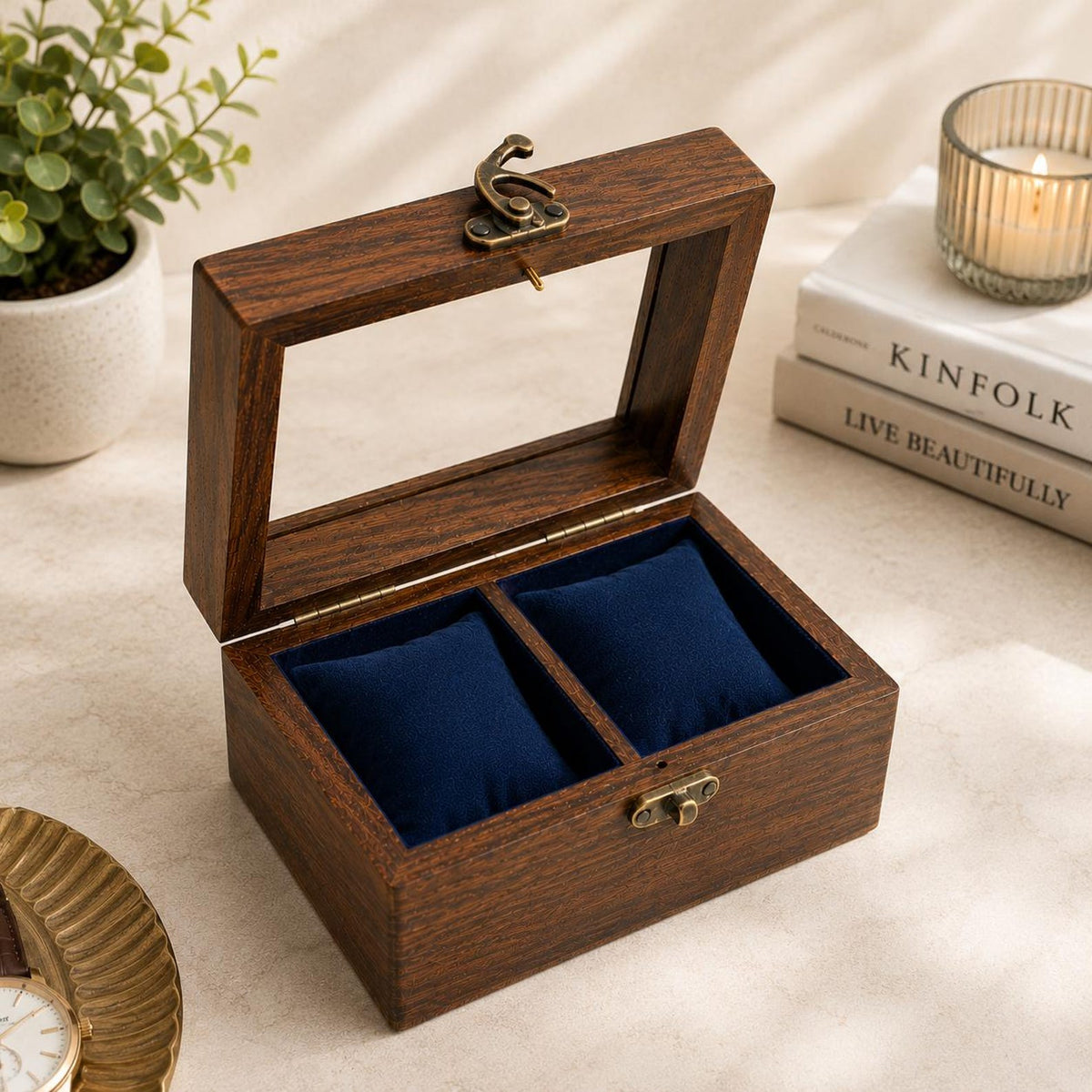 Personalized Indian Rosewood Watch Box, 2 Slot Organizer Display Case, Luxury Gift for Men