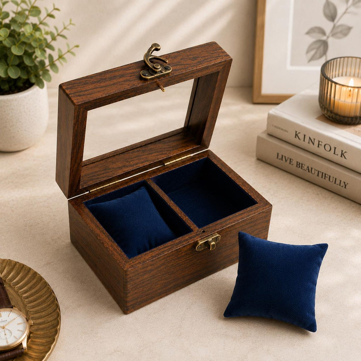 Personalized Indian Rosewood Watch Box, 2 Slot Organizer Display Case, Luxury Gift for Men