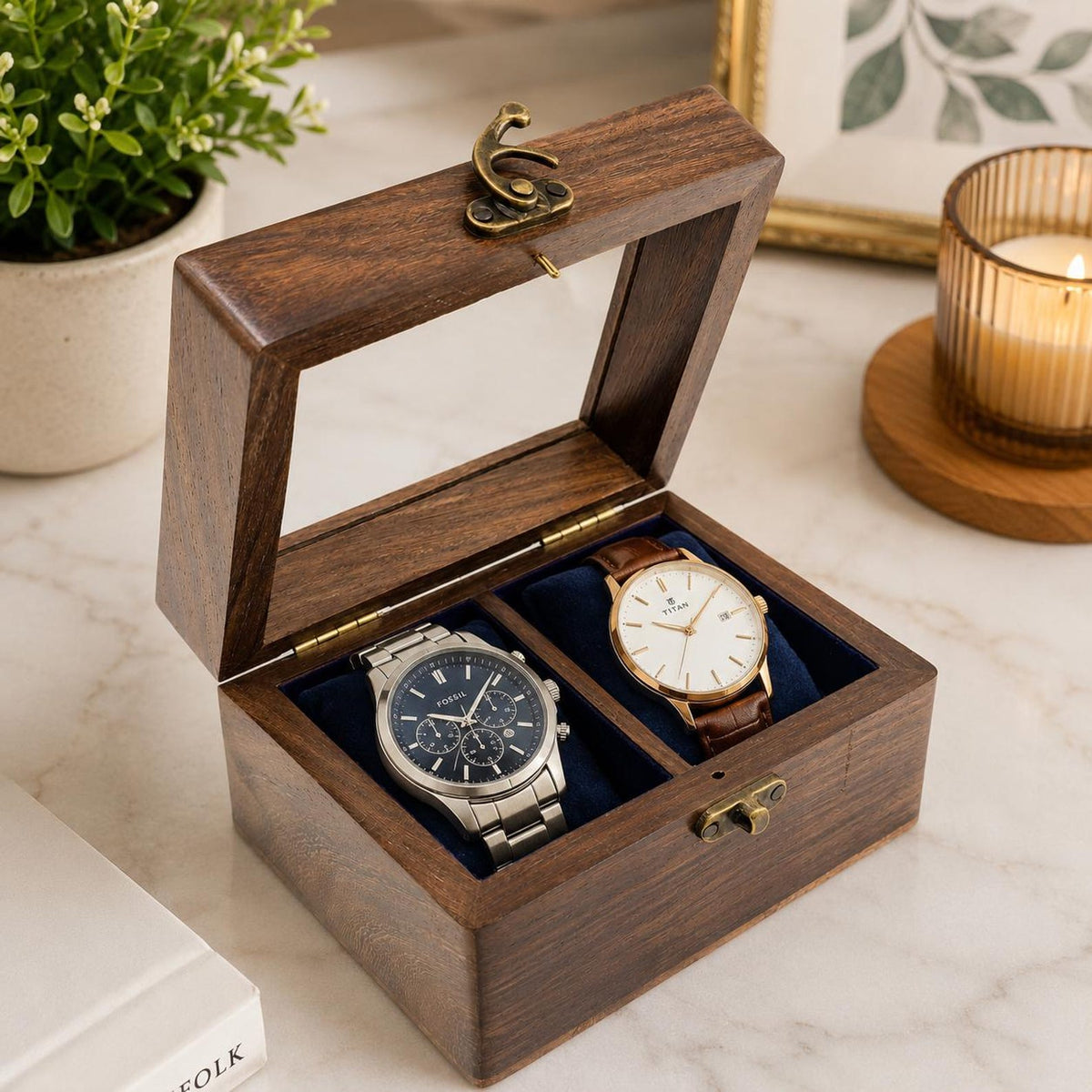 Personalized Indian Rosewood Watch Box, 2 Slot Organizer Display Case, Luxury Gift for Men