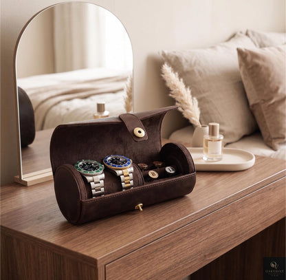 Leather Watch Roll Organizer, Luxury Travel Jewelry Storage Case