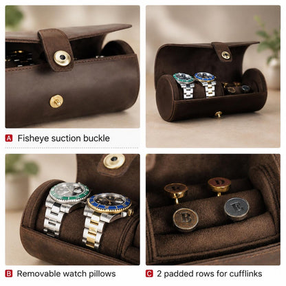 Leather Watch Roll Organizer, Luxury Travel Jewelry Storage Case