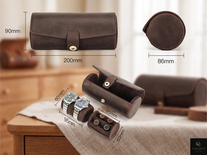 Leather Watch Roll Organizer, Luxury Travel Jewelry Storage Case