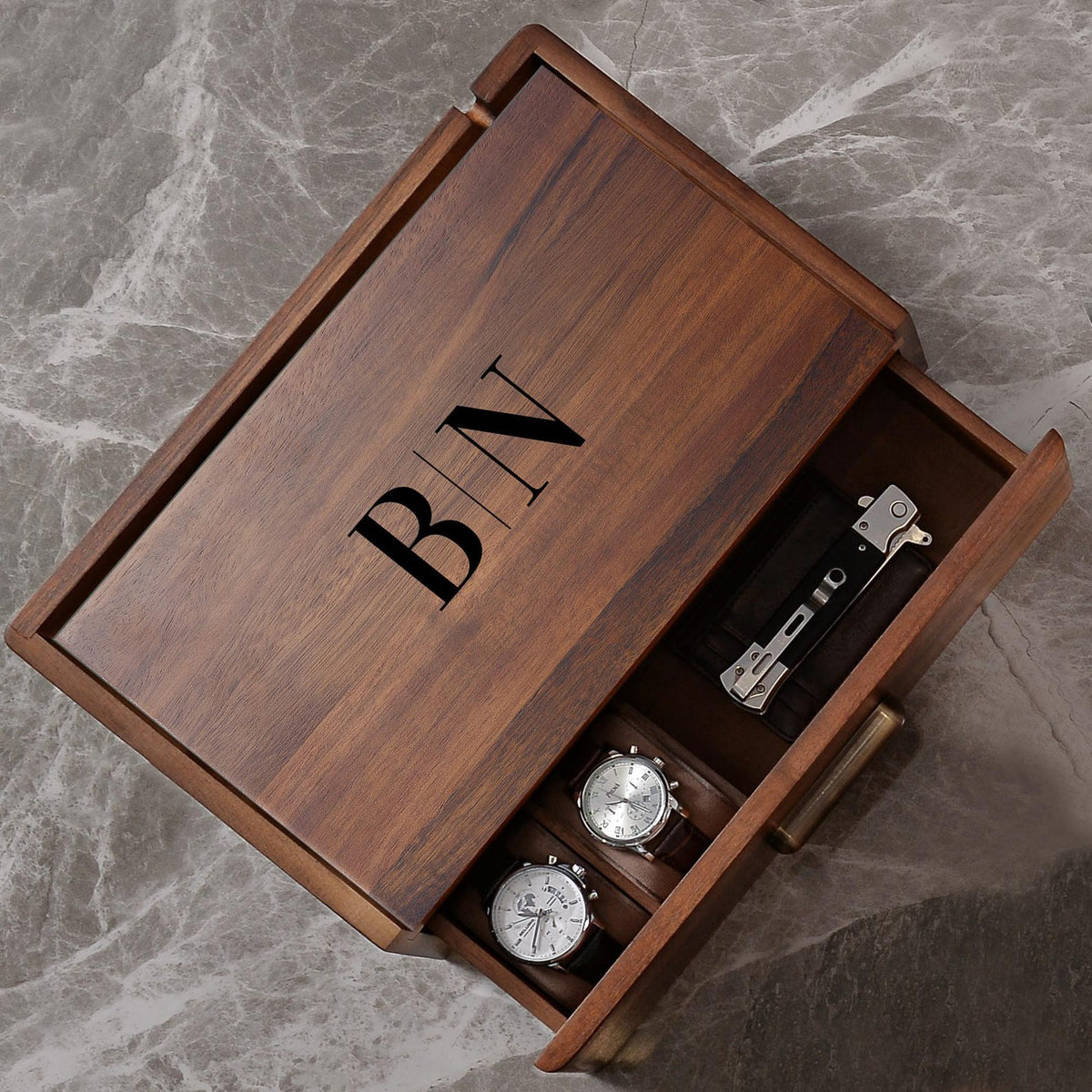 Custom Dresser Organizer for Son Graduation Gift Wooden Accessory Storage Tray Personalized Watch Valet Box Adult Milestone