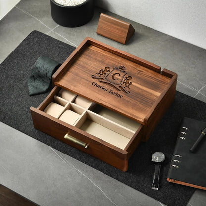 Custom Dresser Organizer for Son Graduation Gift Wooden Accessory Storage Tray Personalized Watch Valet Box Adult Milestone