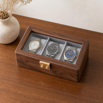 Unique Walnut Wood Jewelry Box Functional Storage Vintage Father Gift Watch Case Container
