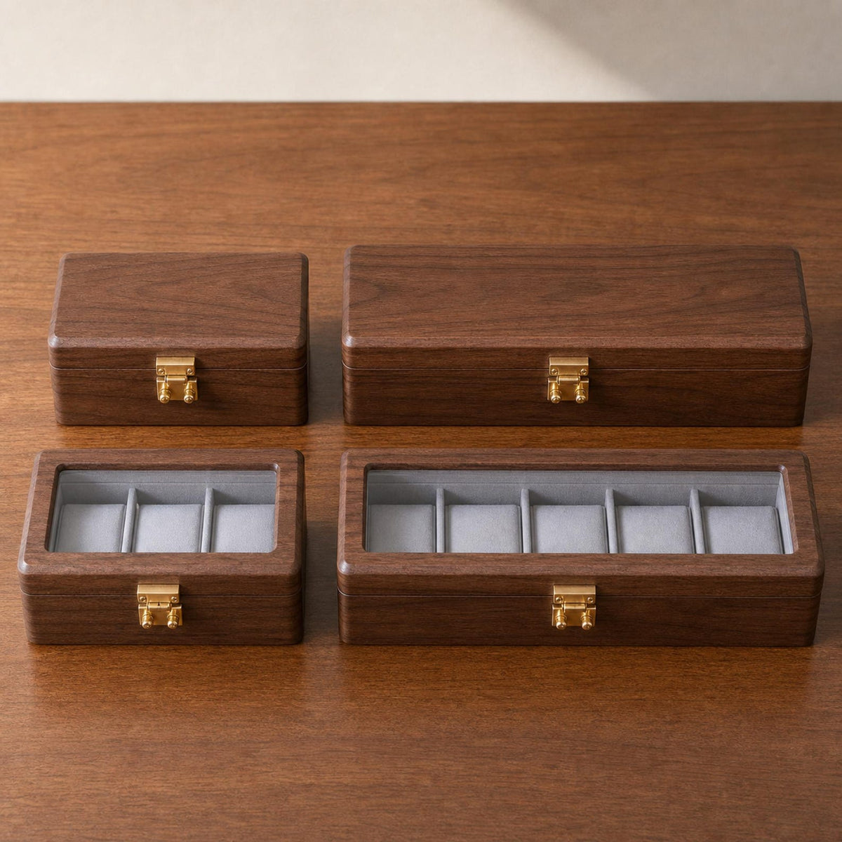 Unique Walnut Wood Jewelry Box Functional Storage Vintage Father Gift Watch Case Container