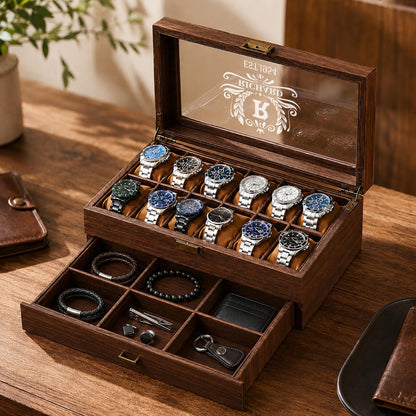 Personalized Watch Box, Custom Engraved Watch Display Case, Men’s Watch Organizer, Gift for Him, Father’s Day Gift, Anniversary Gift
