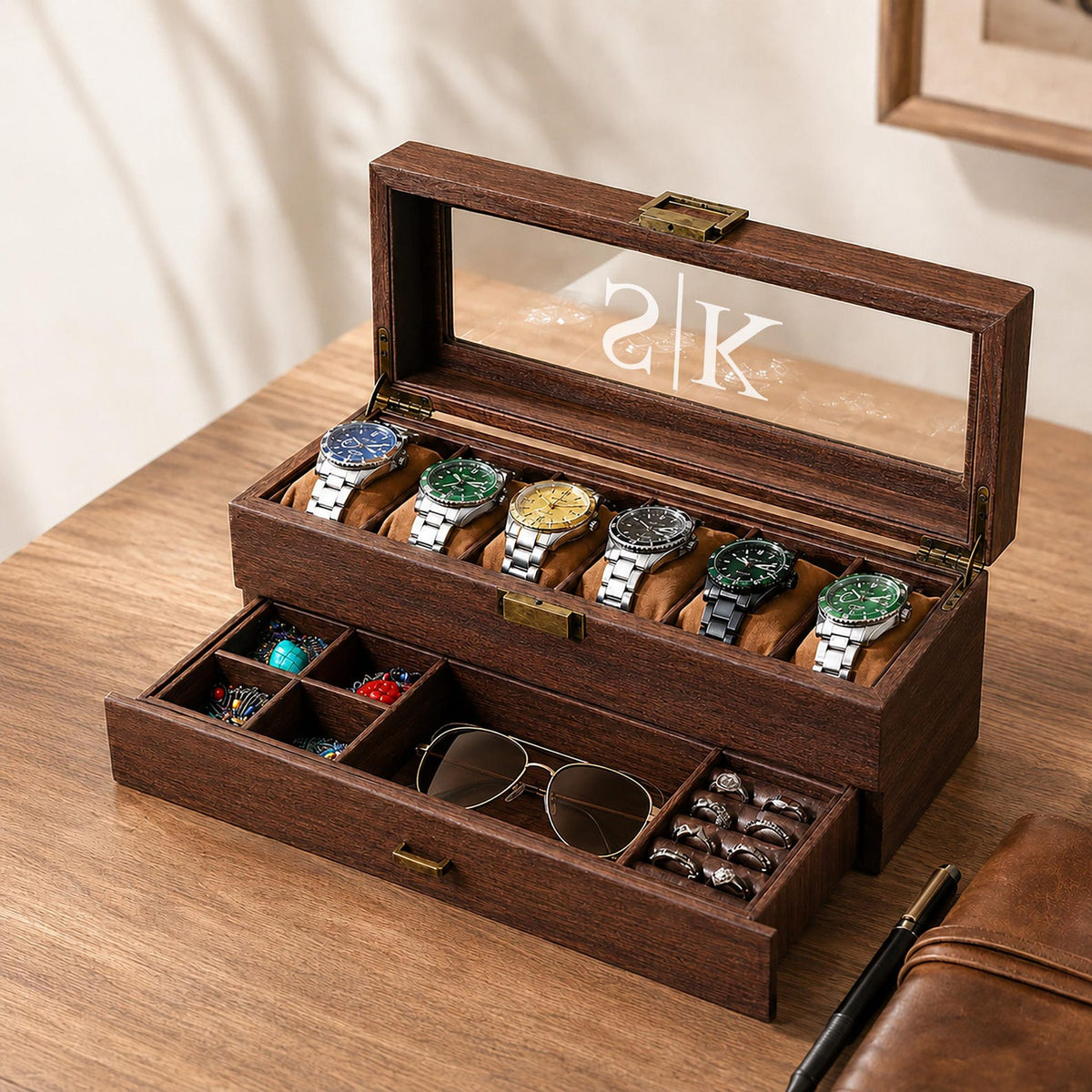 Personalized Watch Box, Custom Engraved Watch Display Case, Men’s Watch Organizer, Gift for Him, Father’s Day Gift, Anniversary Gift