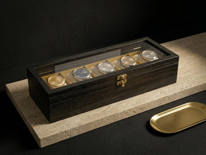 5 Watch Box for Women and Men, Glass Top Display Case, Wooden Watch Holder Storage Organizer Gift