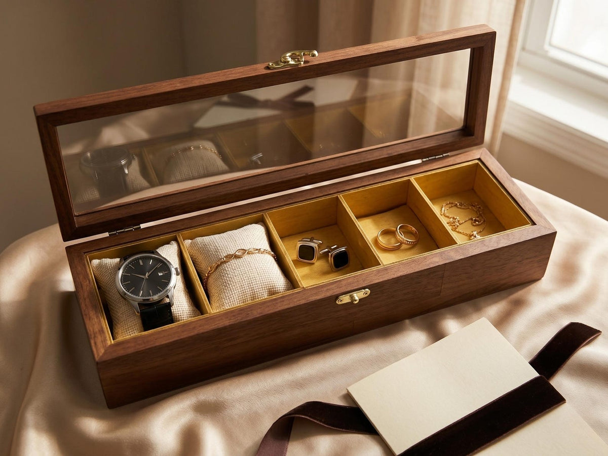 Watch Box for Men, Glass Top Display Case, 3 5 10 Slot Holder for Watches and Accessories, Fathers Day Gift, Anniversary Gift for Husband