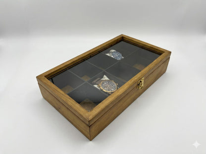 5 Watch Box for Women and Men, Glass Top Display Case, Wooden Watch Holder Storage Organizer Gift