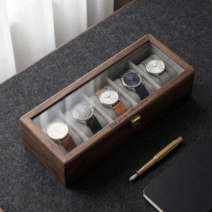 Personalized Wooden Watch Box For Men, Custom Engraved Watch Storage Case With Drawer, Anniversary Gift For Husband, Dad, Watch Collector