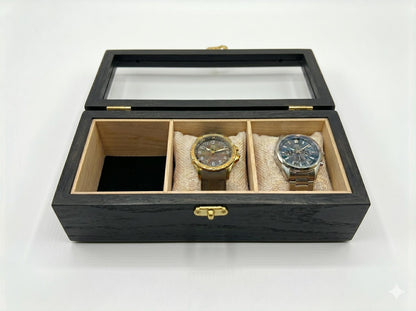 3 Watch Box for Men, Solid Beech Wood Glass Top Holder Case, Personalized Watch Storage Gift for Husband or Dad