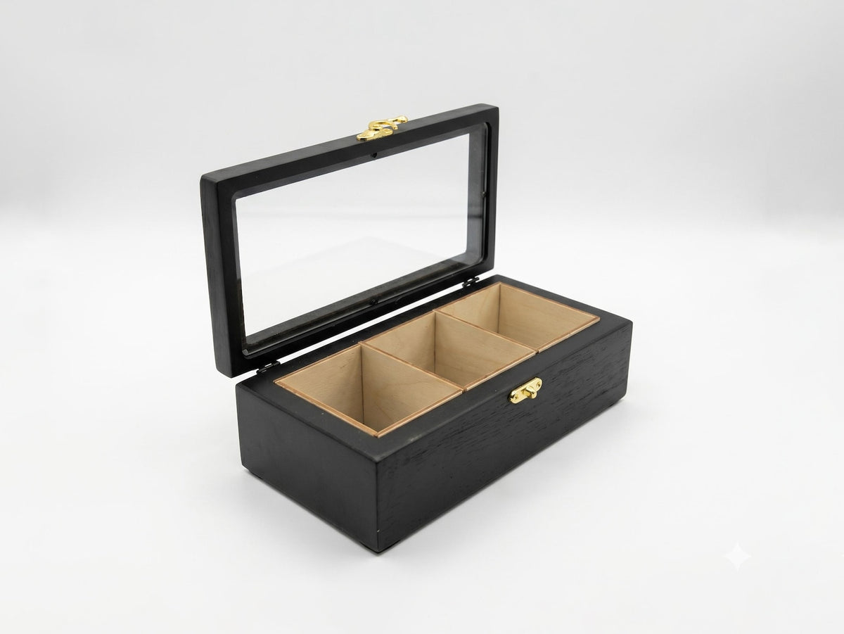 3 Watch Box for Men, Solid Beech Wood Glass Top Holder Case, Personalized Watch Storage Gift for Husband or Dad