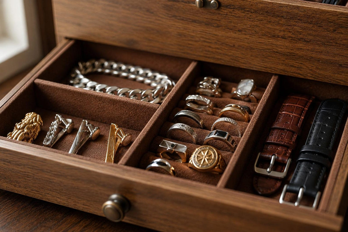 8 Slot Rustic Walnut Wood Watch Box with Drawer, Glass Lid Jewelry Organizer