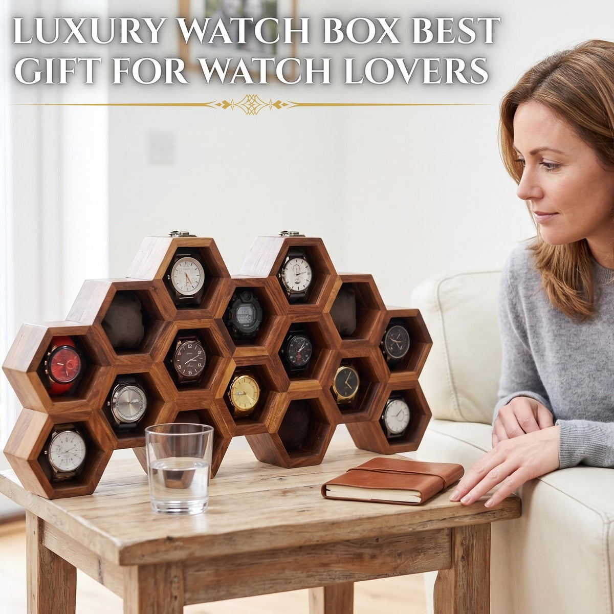 Handmade Vintage Wall Mounted Wooden Watch Box for Men & Women, Hanging Rosewood Watch Organizer, Wrist Watch Storage Case, Jewelry Holder