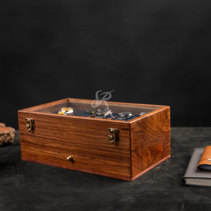 Free Personalized Rosewood Watch Case for Men, Handmade Vintage Men's Wooden Watch Box with Drawer – Custom Watch Holder & Gift for Him