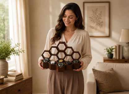 Personalized Honeycomb Watch Box, Indian Rosewood watch Display Case, Engraved Gift