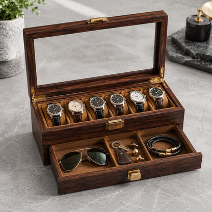 Custom Engraved Watch box | 3 to 36 slot storage box | Handmade Wood Sunglasses, Wrist Watch organizer | Anniversay, Birthday Gift for Men.