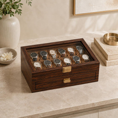 Custom Engraved Watch box | 3 to 36 slot storage box | Handmade Wood Sunglasses, Wrist Watch organizer | Anniversay, Birthday Gift for Men.