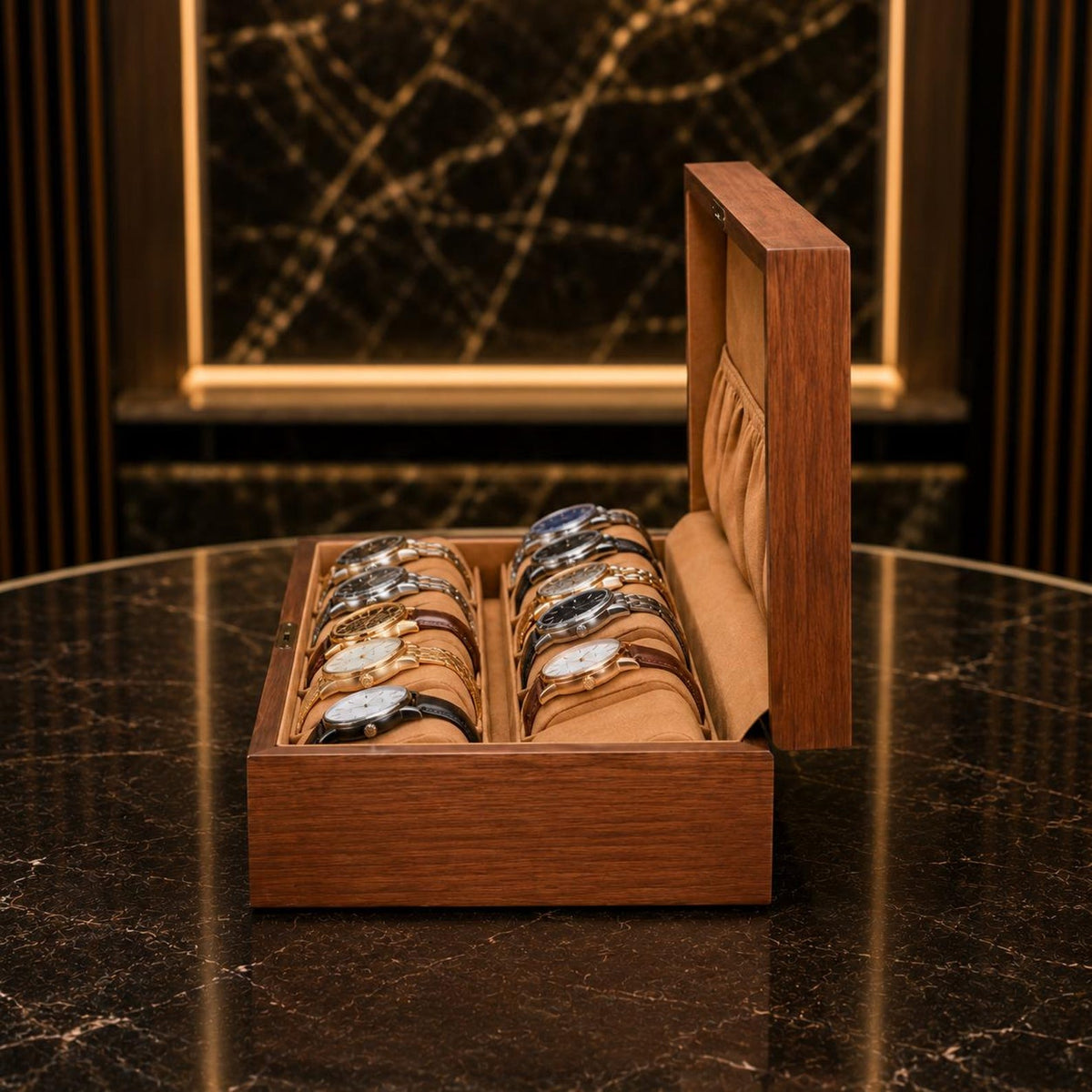 12 Slot Wooden Watch Box, Display Case, Storage Organizer Gift for Him