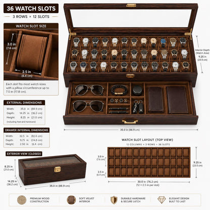 Custom Engraved Watch box | 3 to 36 slot storage box | Handmade Wood Sunglasses, Wrist Watch organizer | Anniversay, Birthday Gift for Men.